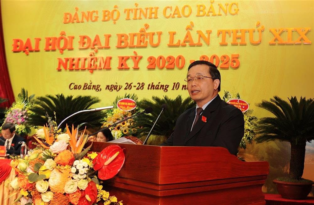 Phó Bí thư Thường trực Tỉnh ủy Triệu Đình Lê trình bày báo cáo chính trị tại Đại hội.