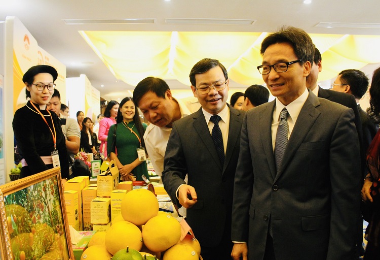 	Phó Thủ tướng Vũ Đức Đam cùng các đại biểu tham quan gian hàng trưng bày các sản phẩm đặc trưng của TP Hồ Chí Minh và 8 tỉnh Đông Bắc