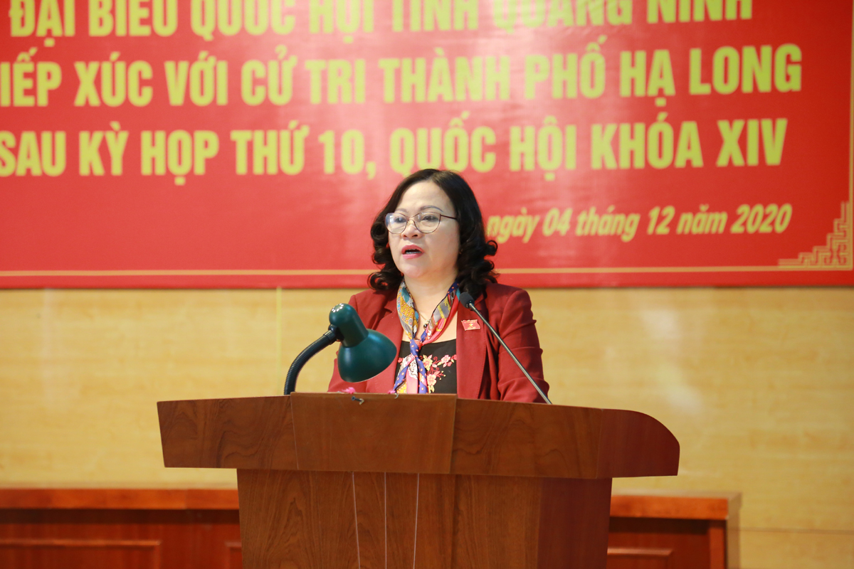 	ĐBQH Ngô Thị Minh thông báo đến cử tri kết quả Kỳ họp thứ Mười, Quốc hội khóa XIV và hoạt động của Đoàn ĐBQH tỉnh tại Kỳ họp.