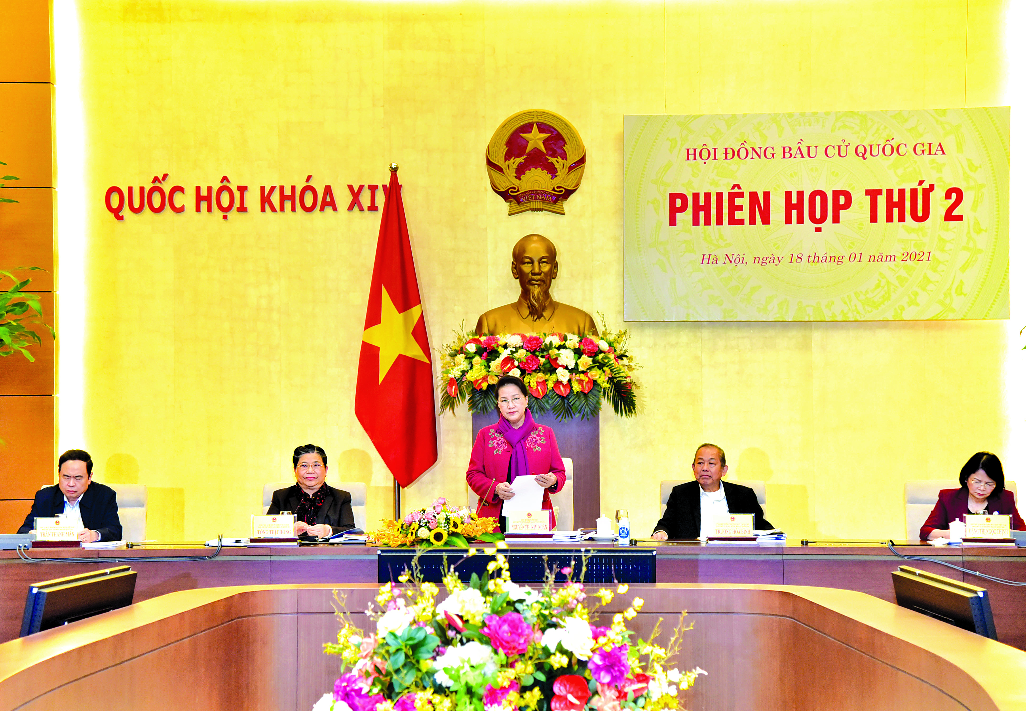 	Chủ tịch Quốc hội Nguyễn Thị Kim Ngân phát biểu tại phiên họp thứ hai Hội đồng Bầu cử quốc gia ngày 18.1 Ảnh: Lâm Hiển