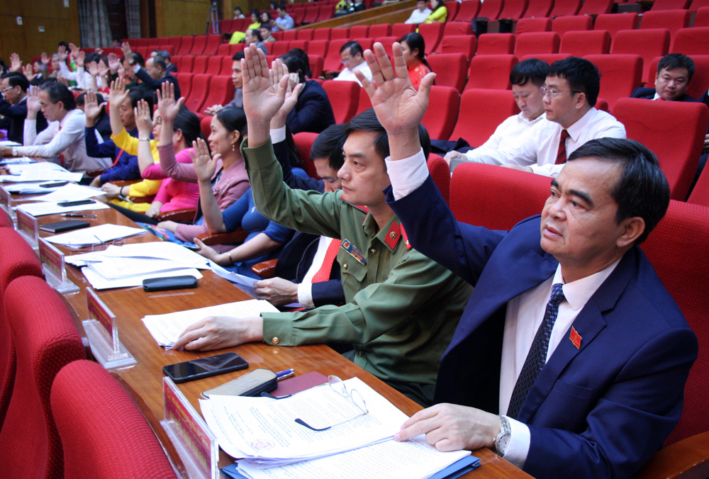 Các đại biểu biểu quyết thông qua các nghị quyết tại kỳ họp.