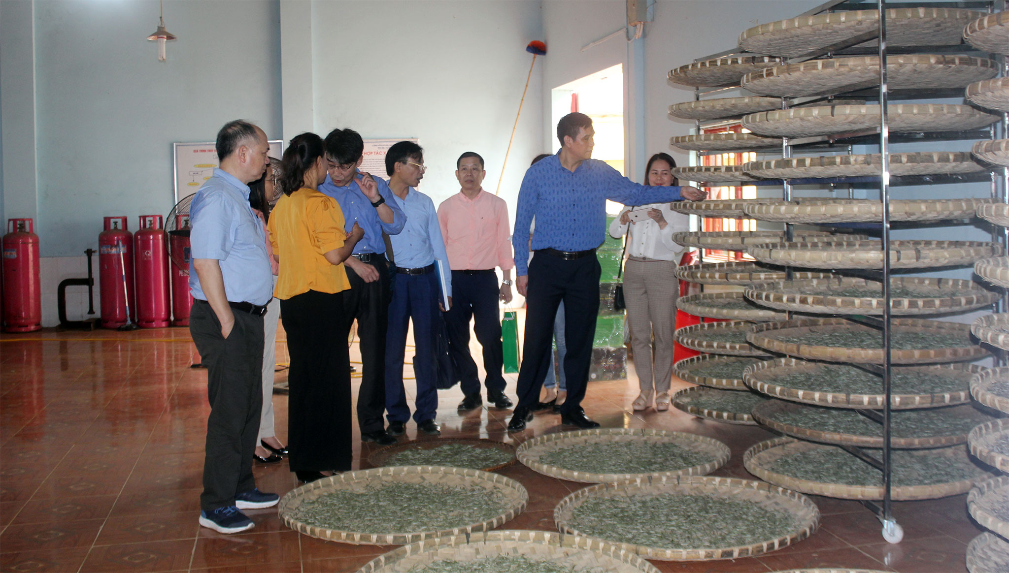 	Các đại biểu tham quan cách làm chè thành phẩm tại HTX Suối Giàng, huyện Văn Chấn, Yên Bái. Ảnh: Đan Thanh