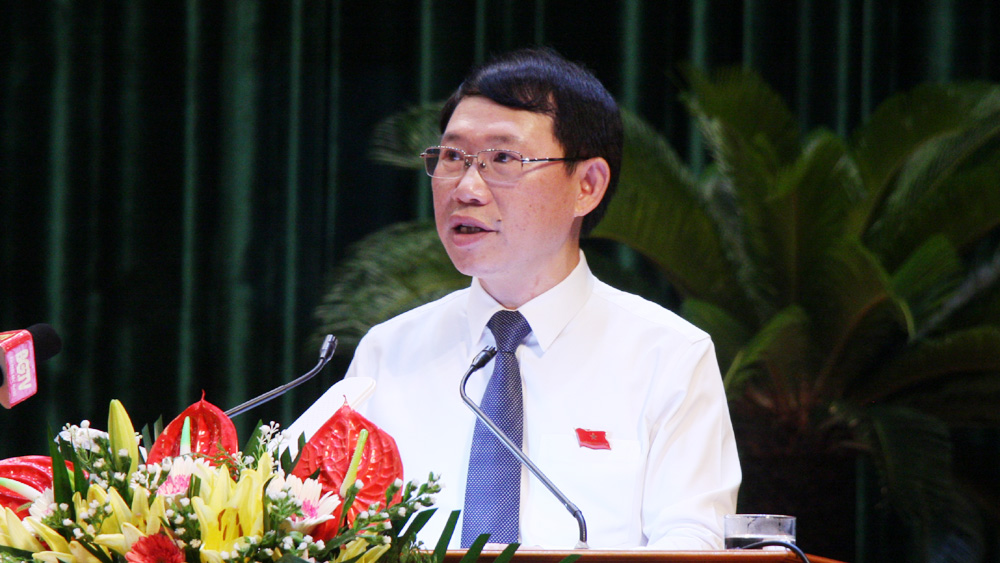 Chủ tịch UBND tỉnh Lê Ánh Dương phát biểu nhận nhiệm vụ mới tại kỳ họp