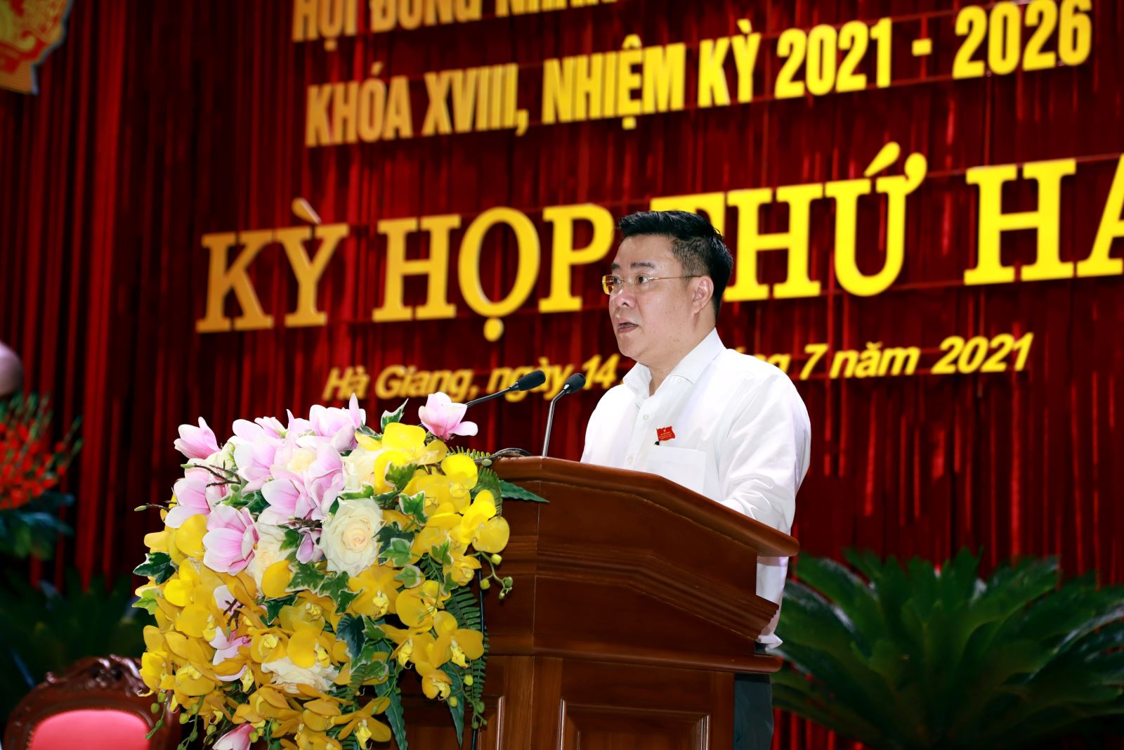 Phó Chủ tịch Thường trực UBND tỉnh Hoàng Gia Long phát biểu tại kỳ họp