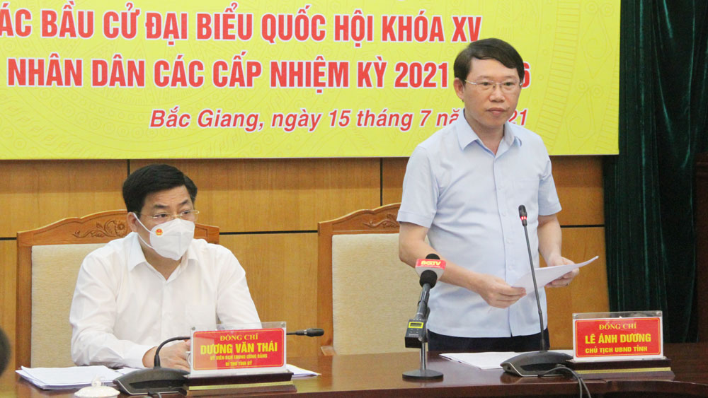 Chỉ tịch UBND tỉnh Bắc Giang Lê Ánh Dương phát biểu tại cuộc họp trực tuyến. Nguồn: Baobacgiang