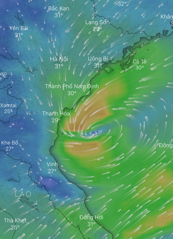Vị trí thực của áp thấp nhiệt đới vào lúc 10 giờ sáng nay 24-7 trên vùng biển Bắc Trung bộ