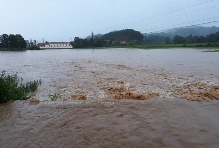 Mưa lớn gây ngập lụt ở xã Liên Minh, huyện Võ Nhai