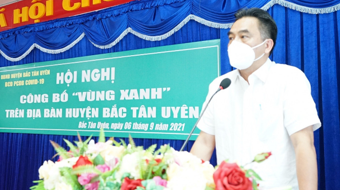 hát biểu chỉ đạo tại hội nghị công bố vùng xanh trên toàn huyện Bắc Tân Uyên