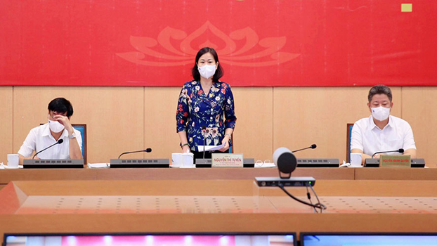 Phó Bí thư Thường trực Thành ủy Hà Nội Nguyễn Thị Tuyến phát biểu kết luận cuộc họp.