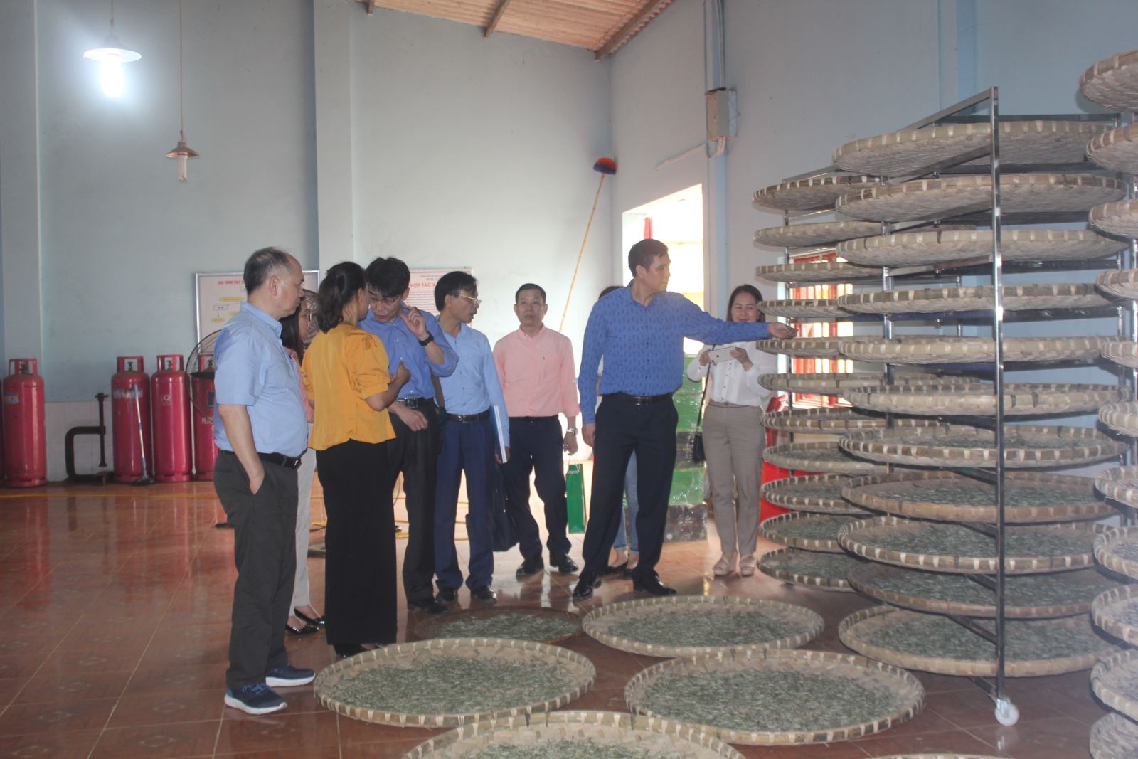 Các đại biểu tham quan cách chế biến chè tại HTX Suối Giàng, huyện Văn Chấn, Yên Bái. Ảnh: Đ. Thanh