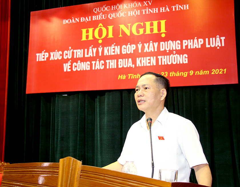 Phó Trưởng đoàn ĐBQH tỉnh Trần Đình Gia phát biểu tại Hội nghị