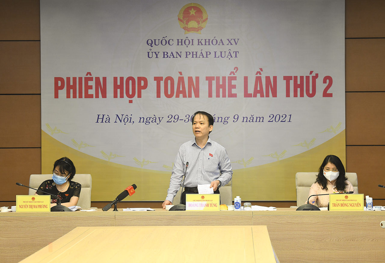 	Ủy viên Trung ương Đảng, Chủ nhiệm Ủy ban Pháp luật Hoàng Thanh Tùng phát biểu tại phiên họp