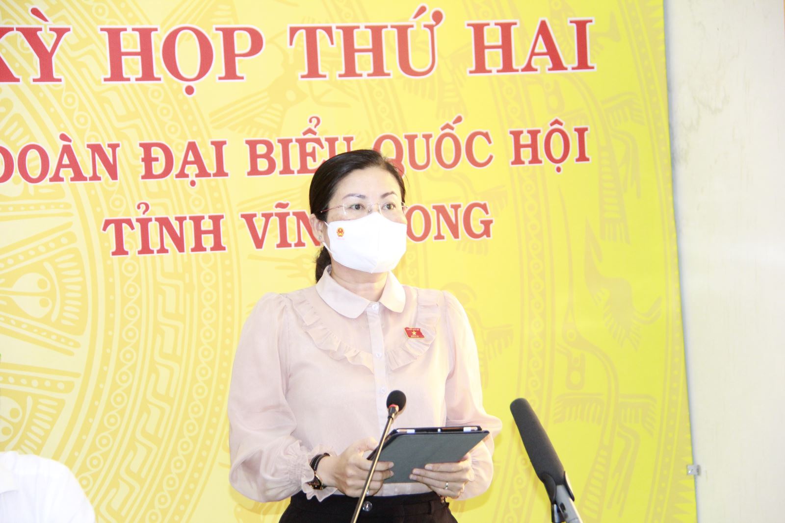ĐBQH Nguyễn Thị Minh Trang phát biểu thảo luận từ điểm cầu tỉnh Vĩnh Long - ảnh: Hữu Tài
