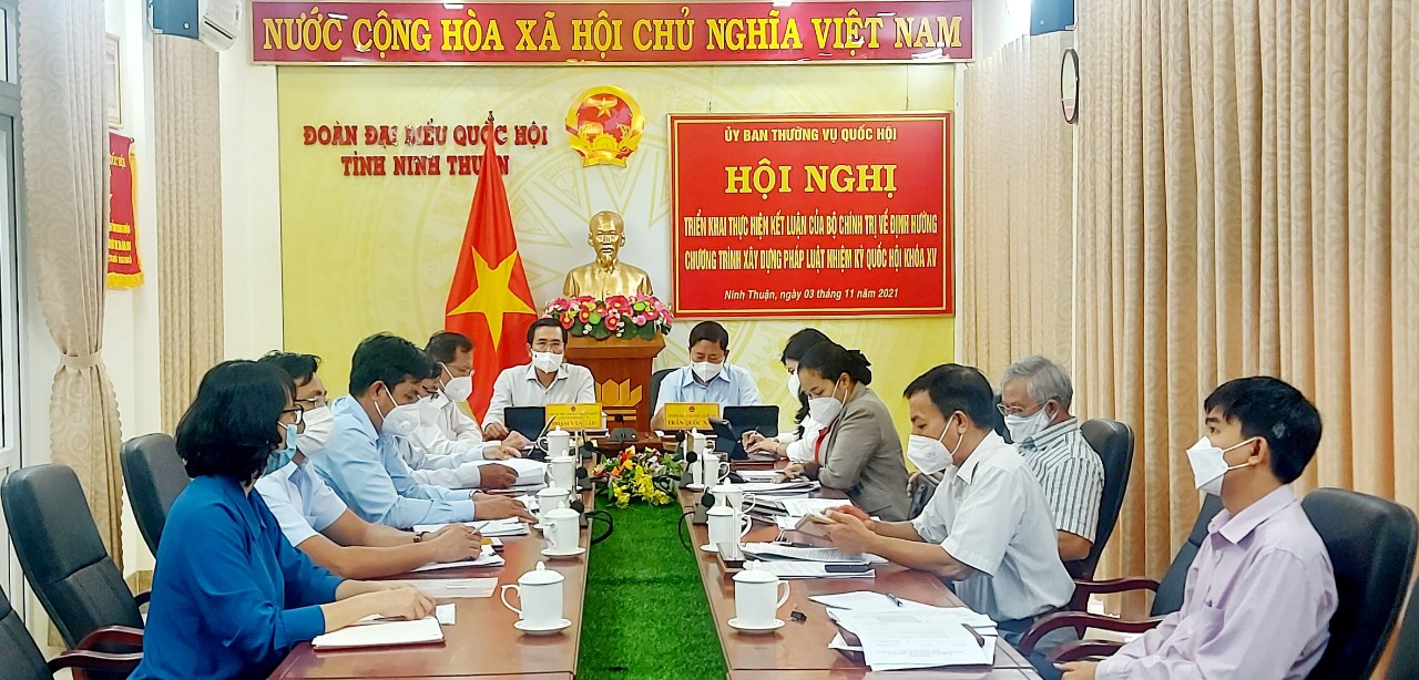 Các đại biểu tham dự tại điểm cầu Ninh Thuận - ảnh THÚY SƯƠNG