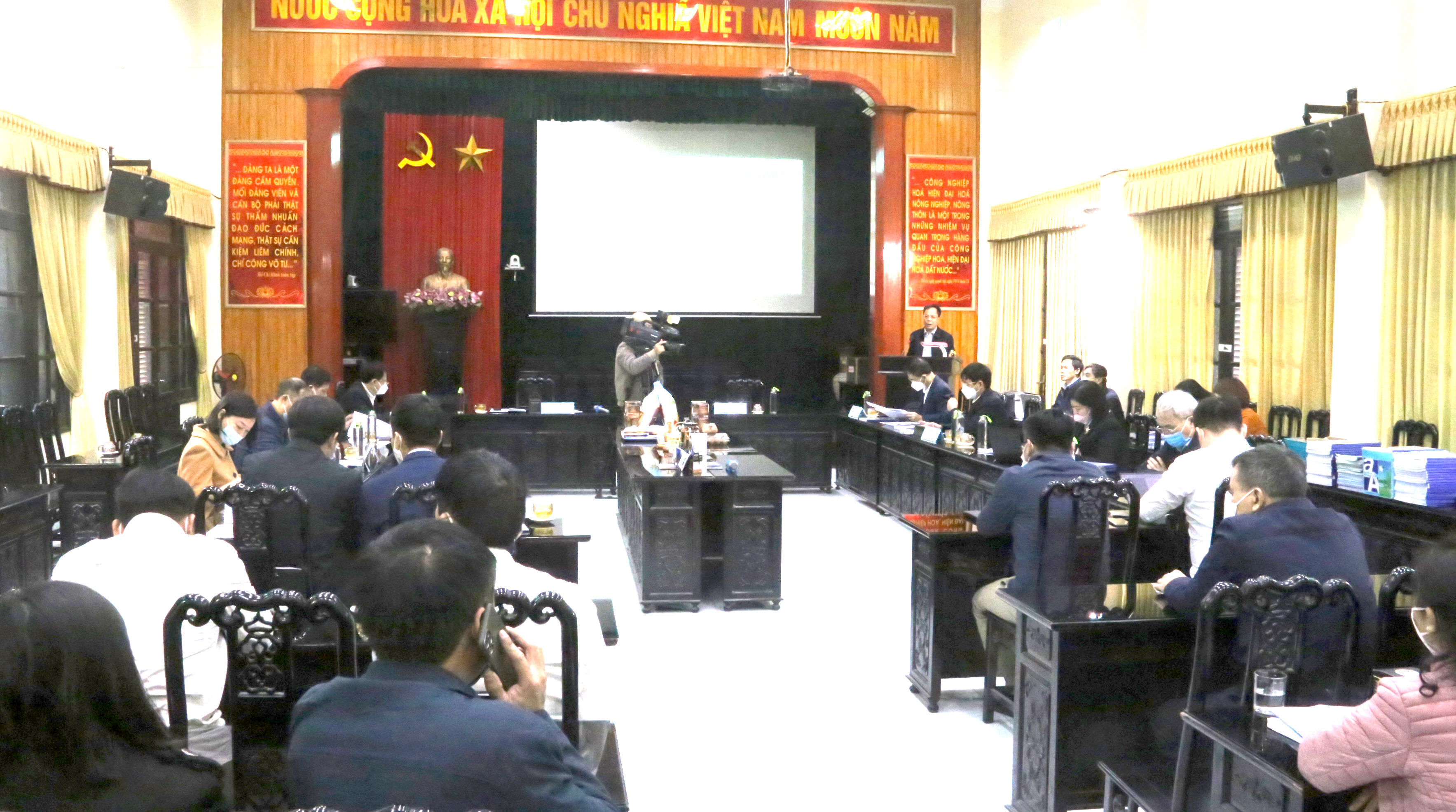 Toàn cảnh hội nghị đánh giá, phân hạng sản phẩm Ocop cấp tỉnh Nam Định năm 2021 Ảnh: Thanh Bình
