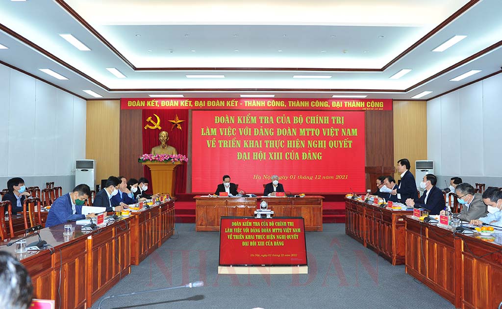	Toàn cảnh cuộc làm việc của Đoàn kiểm tra của số 136 của Bộ Chính trị, đã chủ trì cuộc làm việc với Đảng đoàn MTTQ Việt Nam