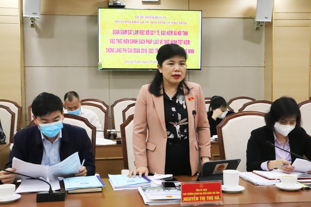 Phó trưởng Đoàn ĐBQH tỉnh Nguyễn Thị Thu Hà phát biểu kết luận buổi làm việc.