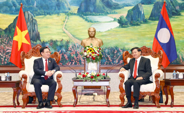 Chủ tịch Quốc hội Vương Đình Huệ chào xã giao Tổng Bí thư, Chủ tịch Nước Lào -0