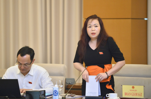 Phó Chủ nhiệm Ủy ban Tài chính - Ngân sách Vũ Thị Lưu Mai phát biểu tại cuộc làm việc với Bộ Thông tin và Truyền thông