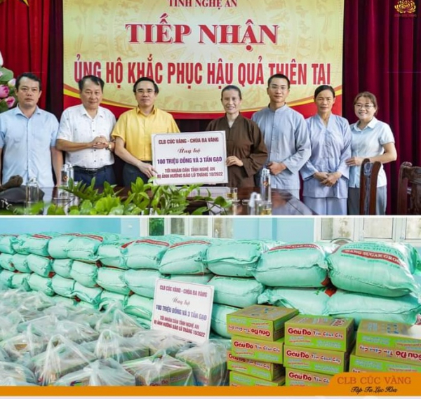 Câu lạc bộ Cúc Vàng - Chùa Ba Vàng cứu trợ đồng bào Nghệ An 3 tấn gạo và 100 triệu đồng -0