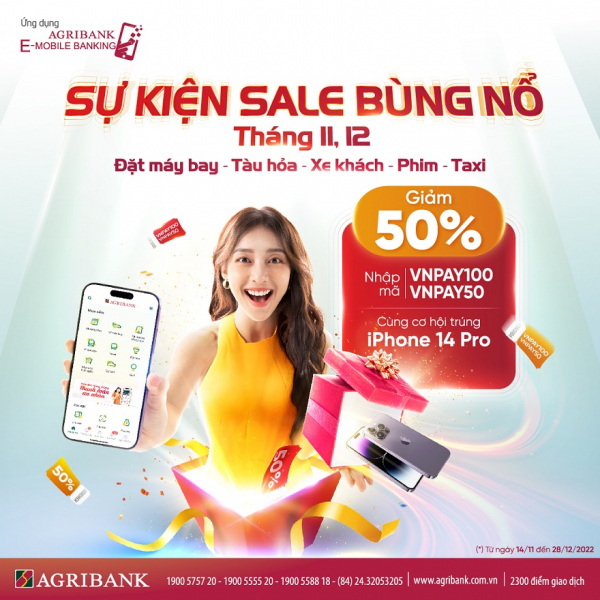 Agribank E-Mobile Banking ưu đãi giảm nửa giá và cơ hội nhận iPhone 14 Pro cực chất! -0