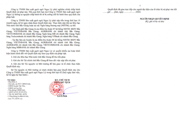 Công ty TNHH sản xuất gạch ngói Ngọc Lý không chấp hành quyết định xử phạt của UBND tỉnh Bắc Giang