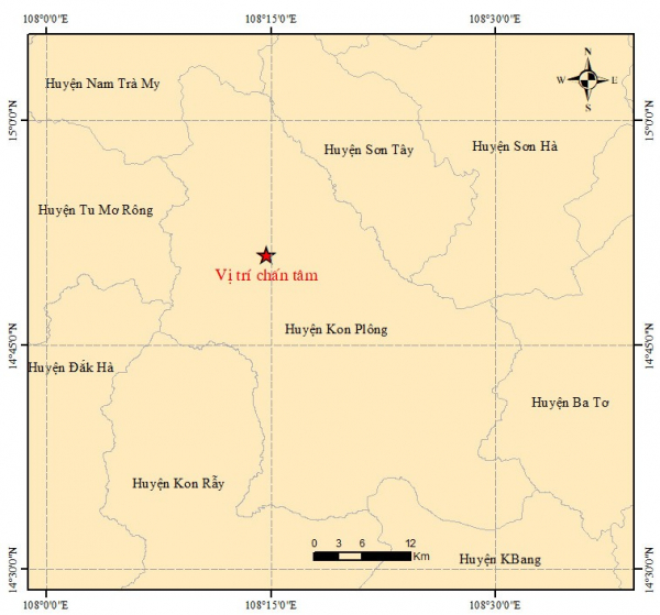 Huyện Kon Plông, tỉnh Kon Tum xảy ra 4 trận động đất liên tiếp