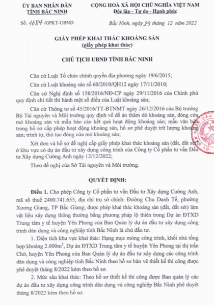 Giao Công an tỉnh Bắc Ninh kiểm tra, giám sát việc vận chuyển đất của Công ty Cổ phần tư vấn ĐTXD Cường Anh -0