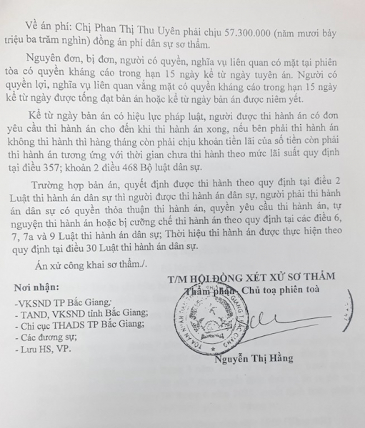 Đề nghị TAND tỉnh Bắc Giang xét xử công tâm, khách quan trong vụ kiện tranh chấp hợp đồng đặt cọc và kiện đòi tài sản