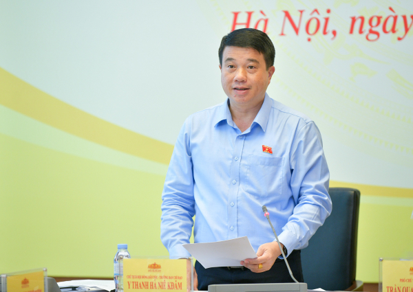 Chủ tịch Hội đồng Dân tộc Y Thanh Hà Niê Kđăm phát biểu tại Phiên họp - Ảnh H.Ngọc