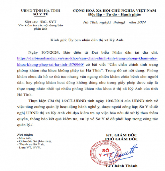 Sở Y tế yêu cầu kiểm tra xử lý phòng khám không phép ở Hà Tĩnh -0