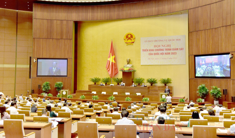 Chủ tịch Quốc hội Vương Đình Huệ chủ trì Hội nghị triển khai Chương trình giám sát năm 2023 của Quốc hội -0