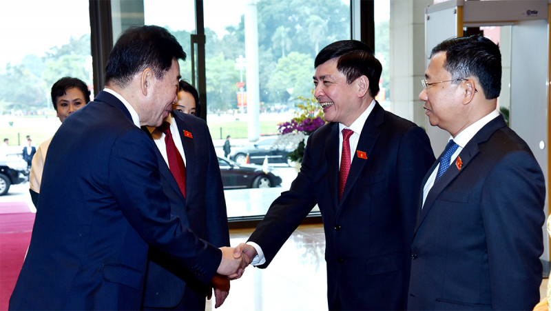 Chủ tịch Quốc hội Vương Đình Huệ đón và hội đàm với Chủ tịch Quốc hội Hàn Quốc -0