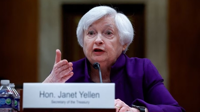 Bộ trưởng Tài chính Mỹ Janet Yellen làm chứng trước phiên điều trần của Tiểu ban Dịch vụ tài chính và phân bổ Ngân sách Thượng viện  - Reuters