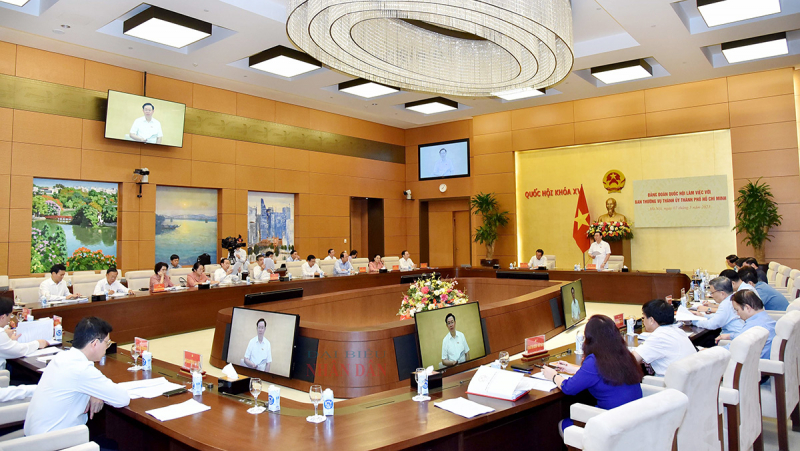 Chủ tịch Quốc hội Vương Đình Huệ chủ trì cuộc làm việc với Ban Thường vụ Thành ủy TP. Hồ Chí Minh -0