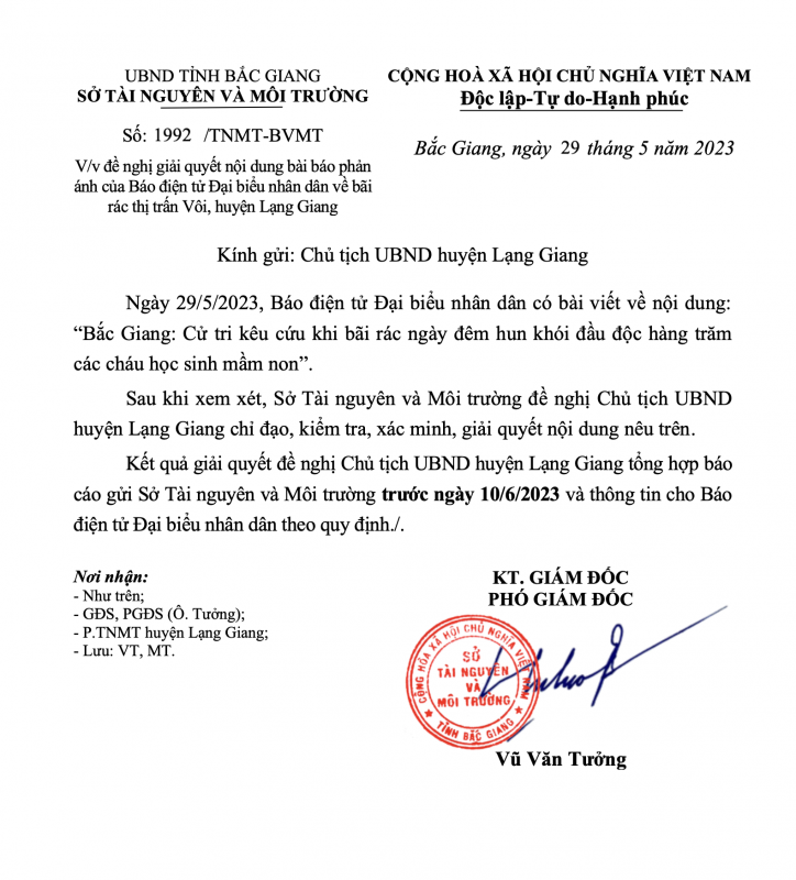 UBND tỉnh Bắc Giang yêu cầu Chủ tịch huyện Lạng Giang xử lý triệt để bãi rác ngày đêm hun khói đầu độc hàng trăm học sinh mầm non -0