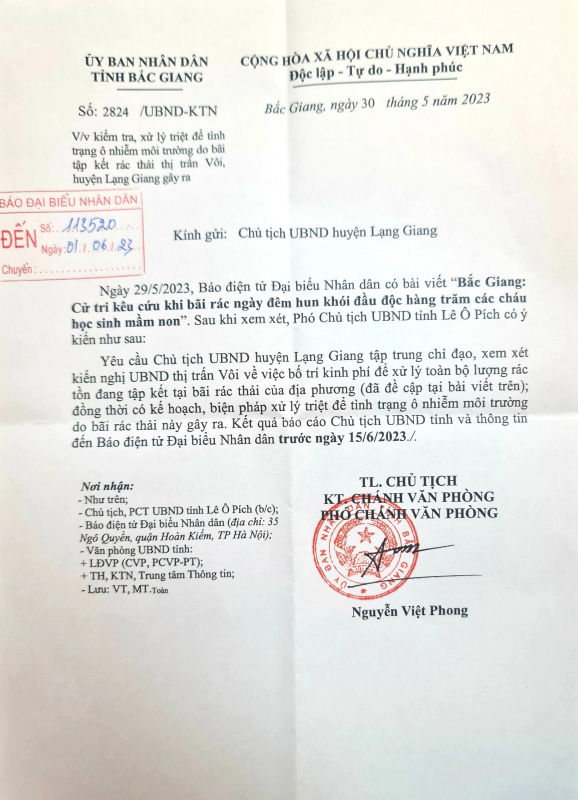 UBND tỉnh Bắc Giang yêu cầu Chủ tịch huyện Lạng Giang xử lý triệt để bãi rác ngày đêm hun khói đầu độc hàng trăm học sinh mầm non -0