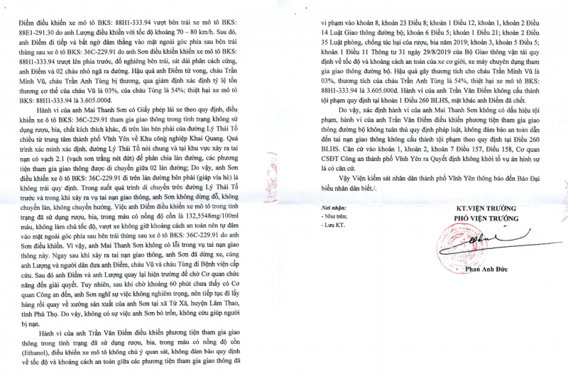 VKSND TP Vĩnh Yên phản hồi đơn thư phản ánh việc không truy cứu trách nhiệm hình sự người có tội -0