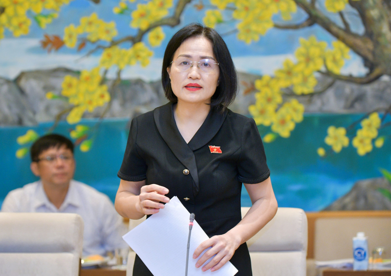 Ủy viên Thường trực Ủy ban Pháp luật Trần Thị Kim Nhung trình bày dự thảo Báo cáo thẩm tra sơ bộ 