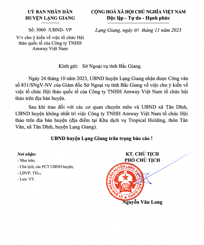 Tại sao Sở Ngoại vụ Bắc Giang nhất quyết đồng ý Công ty TNHH Amway Việt Nam tổ chức hội thảo bán hàng đa cấp? -0