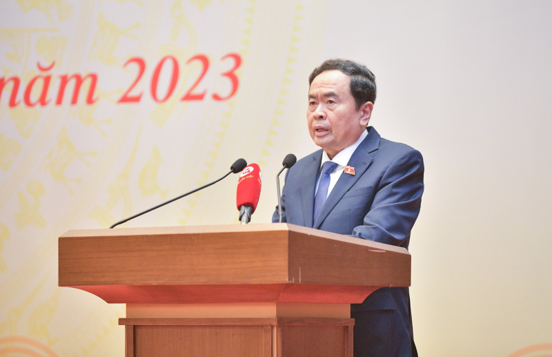 Phó Chủ tịch Thường trực Quốc hội Trần Thanh Mẫn phát biểu tại cuộc gặp mặt  