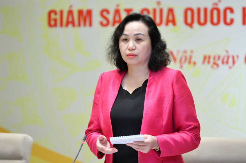 Phó Chủ tịch Hội đồng Dân tộc Cao thị Xuân phát biểu tại Phiên họp - Ảnh H.Ngọc