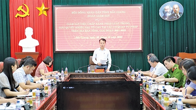 Ban Pháp chế HĐND tỉnh Bắc Giang giám sát việc chấp hành pháp luật trong giải quyết khiếu nại, tố cáo tại các cơ quan tư pháp trên địa bàn	 Ảnh: Q. Phương