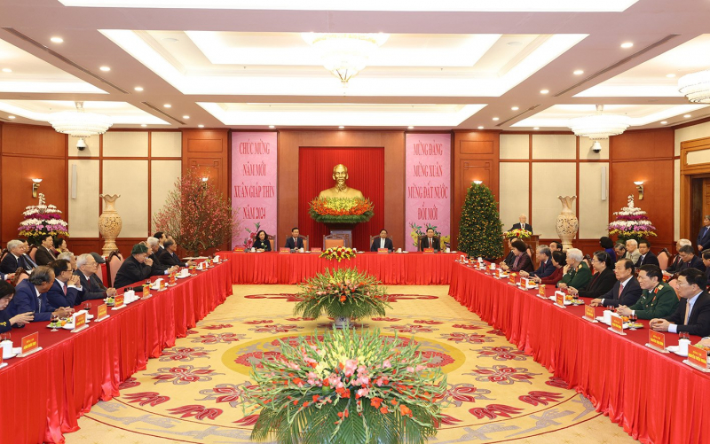 Tổng Bí thư Nguyễn Phú Trọng gặp mặt chúc Tết lãnh đạo, nguyên lãnh đạo Đảng, Nhà nước, Mặt trận Tổ quốc Việt Nam -0