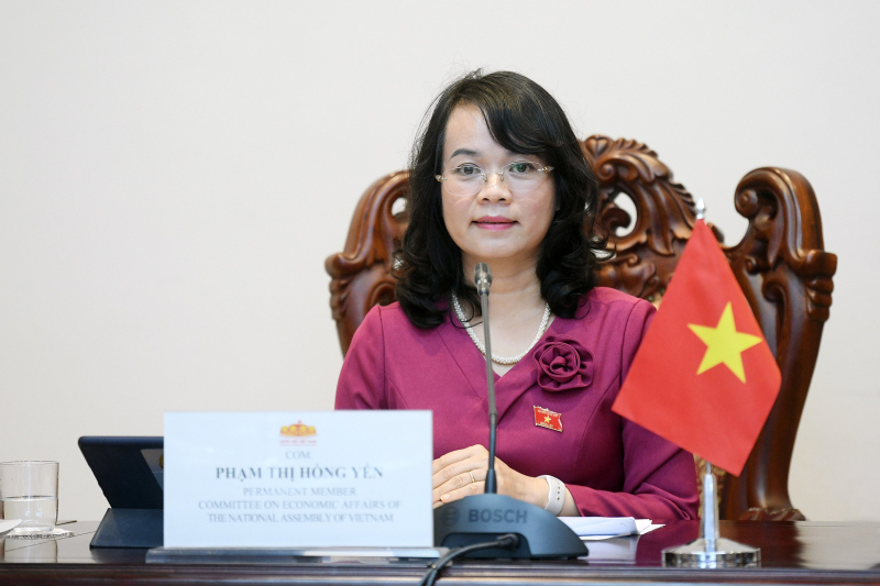 , Ủy viên Thường trực Ủy ban Kinh tế Phạm Thị Hồng Yến phát biểu tại phiên đối thoại - Ảnh H.Ngọc
