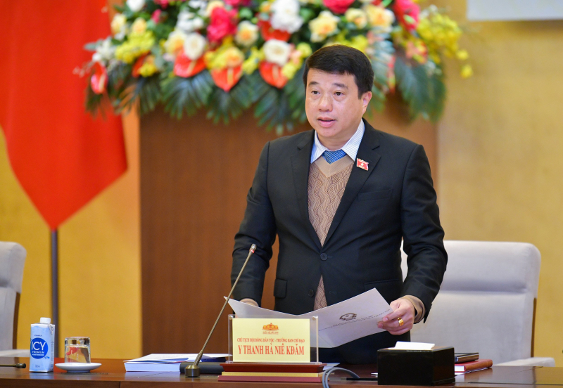 Chủ tịch Hội đồng Dân tộc Y Thanh Hà Niê Kđăm phát biểu tại Hội thảo - Ảnh H.Ngọc