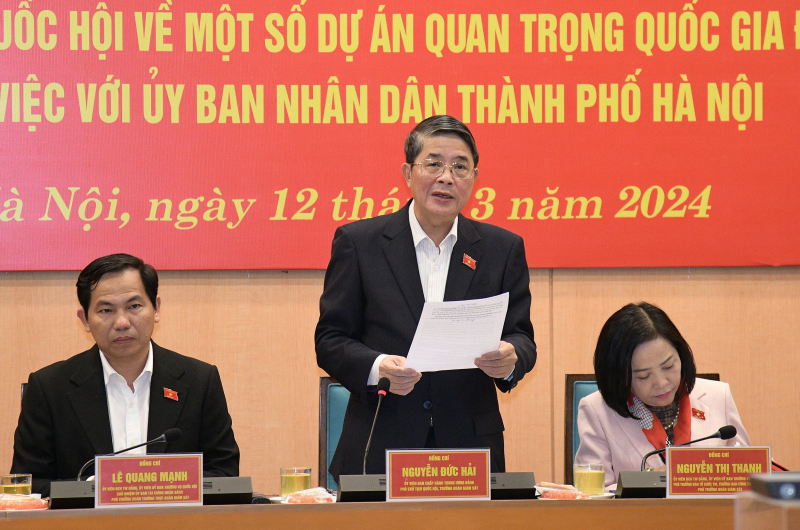 Phó Chủ tịch Quốc hội Nguyễn Đức Hải chủ trì làm việc với UBND thành phố Hà Nội về thực hiện Nghị quyết số 43/2022/QH15