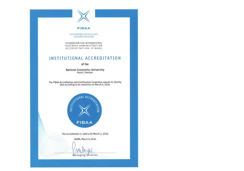 Trường Đại học Kinh tế Quốc dân được FIBAA công nhận và cấp chứng nhận đạt chuẩn chất lượng  -0