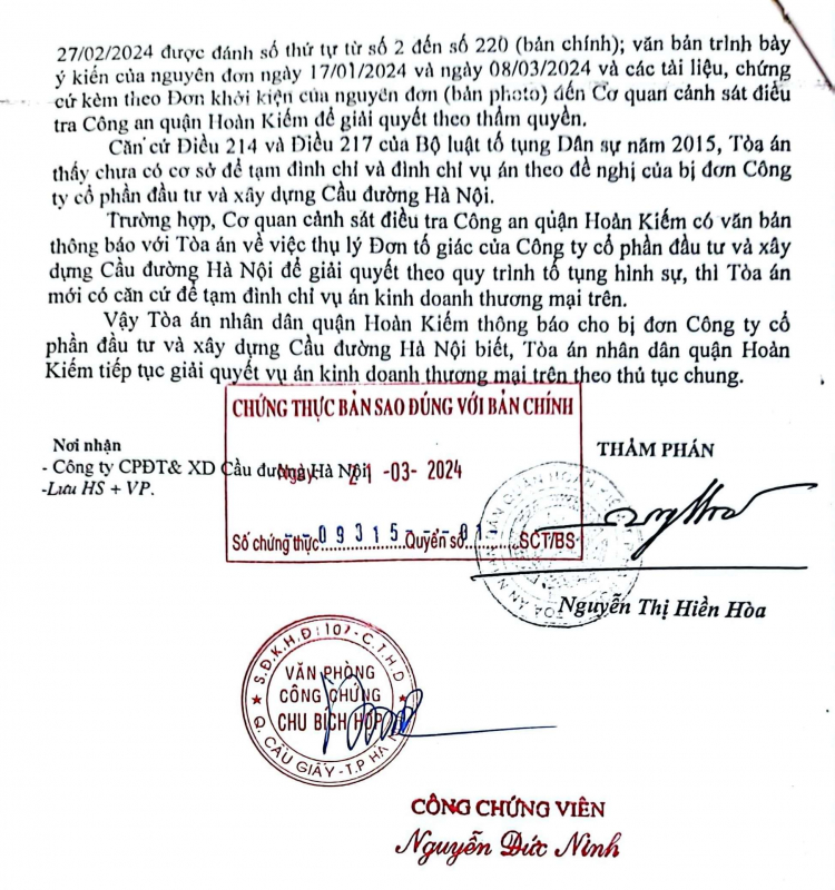 TAND quận Hoàn Kiếm chuyển đơn tố giác khẩn cấp của doanh nghiệp đến Công an quận Hoàn Kiếm -0