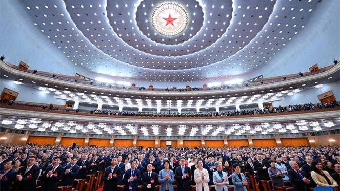 Phiên khai mạc Kỳ họp thứ 2 Ủy ban Toàn quốc Chính hiệp Khóa XIV tại Đại Lễ đường Nhân dân, Thủ đô Bắc Kinh ngày 4.3. Ảnh: Tân Hoa Xã